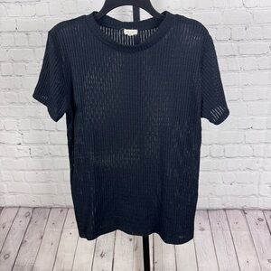 Pilcro Semi Sheer Ribbed Short Sleeve Black Top Size XL